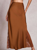 Satin Lace High Waist A Line Skirt