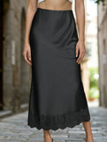 Lace Satin High Waist Bodycon Skirt