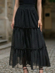 Lace Patch High Waist A Line Maxi Skirt