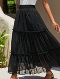 Lace Patch High Waist A Line Maxi Skirt