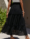 Lace Patch High Waist A Line Maxi Skirt