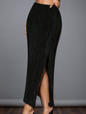 High Waist Slit Pleated Skirt