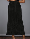 High Waist Slit Pleated Skirt