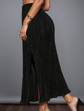 High Waist Slit Pleated Skirt