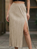 High Waist Slit Pleated Skirt