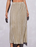 High Waist Slit Pleated Skirt