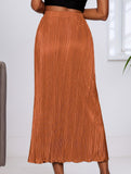 High Waist Slit Pleated Skirt