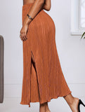 High Waist Slit Pleated Skirt