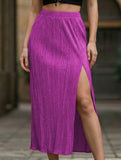 High Waist Slit Pleated Skirt