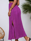 High Waist Slit Pleated Skirt