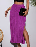 High Waist Slit Pleated Skirt