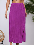 High Waist Slit Pleated Skirt