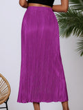 High Waist Slit Pleated Skirt