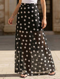 Mesh Polka Dot Print Midi Skirt