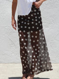 Mesh Polka Dot Print Midi Skirt