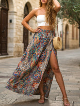 Famous Style Print Slit A-Line Skirt - S-XL