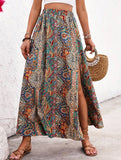 Famous Style Print Slit A-Line Skirt - S-XL