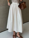 Solid Color Waist Drop Slimming Hemline Skirt ??Elegant Cotton Linen Midi Skirt