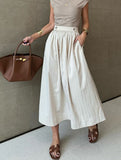Solid Color Waist Drop Slimming Hemline Skirt ??Elegant Cotton Linen Midi Skirt