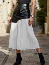 High Waist Patchwork Skirt with Flowing Pleated Fit