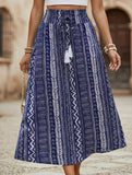 Boho Fringe Belt Tie Midi Skirt