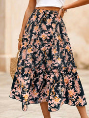 Floral Ruffle Midi Skirt Beach Style