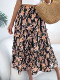 Floral Ruffle Midi Skirt Beach Style