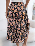 Floral Ruffle Midi Skirt Beach Style