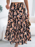 Floral Ruffle Midi Skirt Beach Style