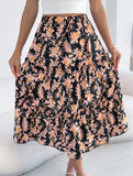 Floral Ruffle Midi Skirt Beach Style