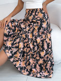 Floral Ruffle Midi Skirt Beach Style