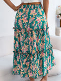 Floral Ruffle Midi Skirt Beach Style