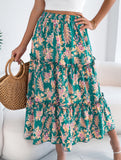 Floral Ruffle Midi Skirt Beach Style