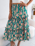 Floral Ruffle Midi Skirt Beach Style