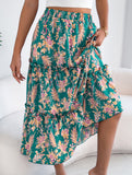 Floral Ruffle Midi Skirt Beach Style