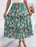 Floral Ruffle Midi Skirt Beach Style