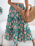 Floral Ruffle Midi Skirt Beach Style