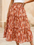 Floral Ruffle Midi Skirt Beach Style