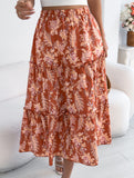 Floral Ruffle Midi Skirt Beach Style