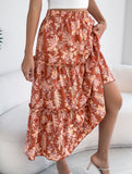 Floral Ruffle Midi Skirt Beach Style