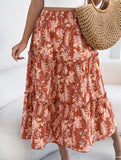 Floral Ruffle Midi Skirt Beach Style
