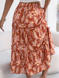 Floral Ruffle Midi Skirt Beach Style