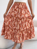 Floral Ruffle Midi Skirt Beach Style
