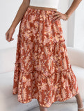 Floral Ruffle Midi Skirt Beach Style