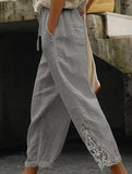 Lace Patch High Waist Cropped Pants
