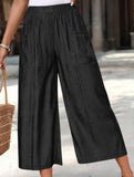 Pocket Wide Leg Capri Pants