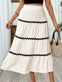 Color Block Elastic Waist Midi Skirt