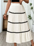Color Block Elastic Waist Midi Skirt