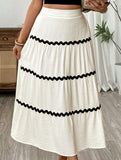 Color Block Elastic Waist Midi Skirt