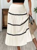 Color Block Elastic Waist Midi Skirt
